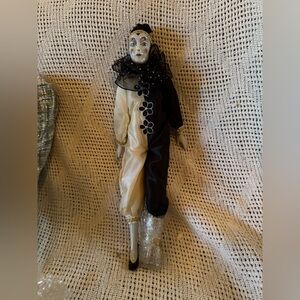 Elegant Black and Cream Porcelain Clown Figurine